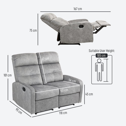 TV Recliner Chair with Reclining Function, 2 Seater Sofa TV Chair with Pocket Coils, Two-Seater Cinema Chair with Footrest for Living Room, Bedroom, Gray