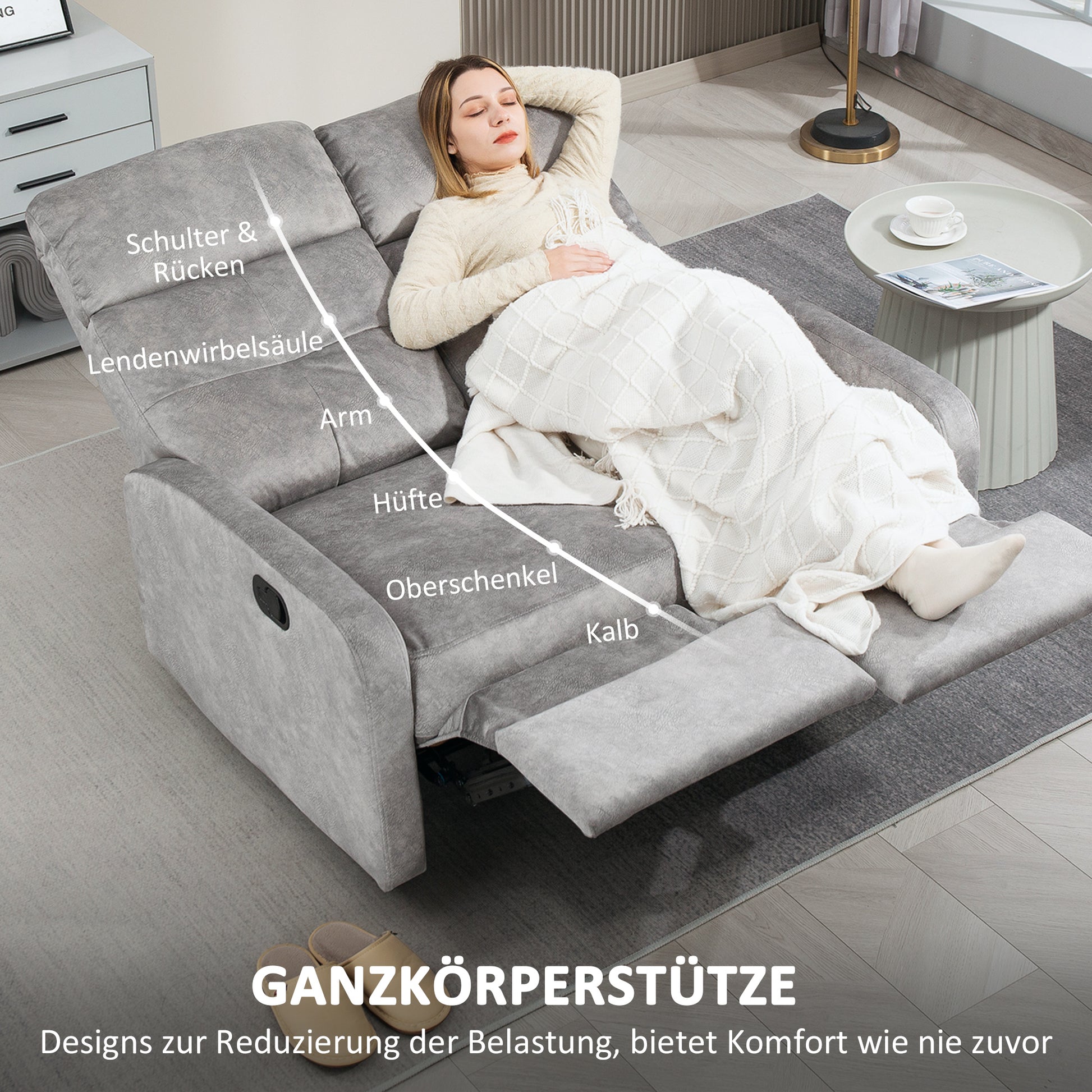 TV Recliner Chair with Reclining Function, 2 Seater Sofa TV Chair with Pocket Coils, Two-Seater Cinema Chair with Footrest for Living Room, Bedroom, Gray