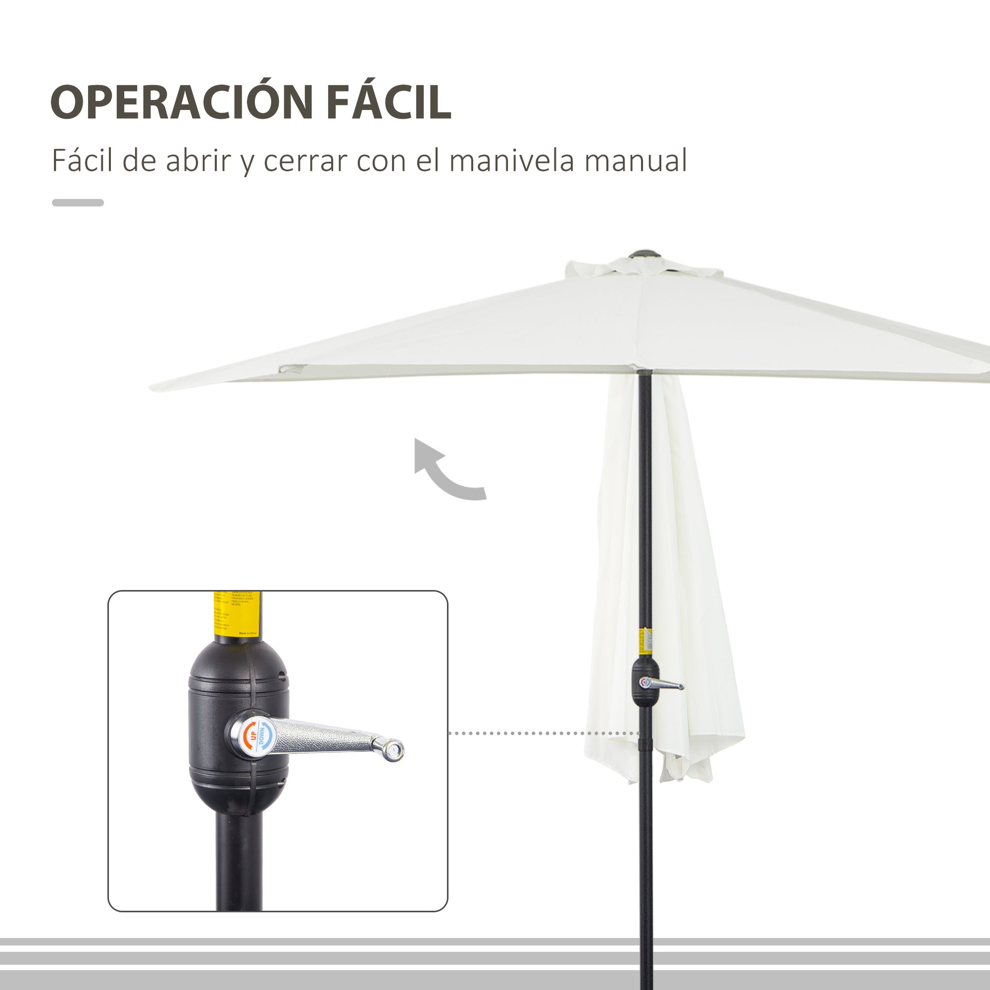 Umbrella 106x54x93 inches Garden Parasol with Crank and Semicircular Shape for Outdoor Terrace Patio Pool Cream
