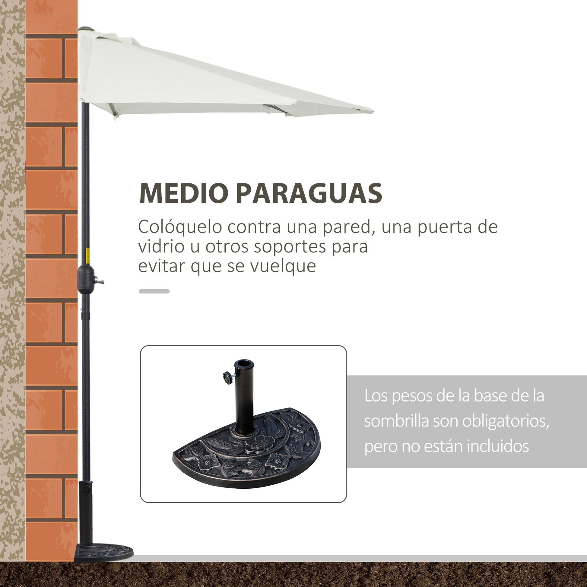 Umbrella 106x54x93 inches Garden Parasol with Crank and Semicircular Shape for Outdoor Terrace Patio Pool Cream