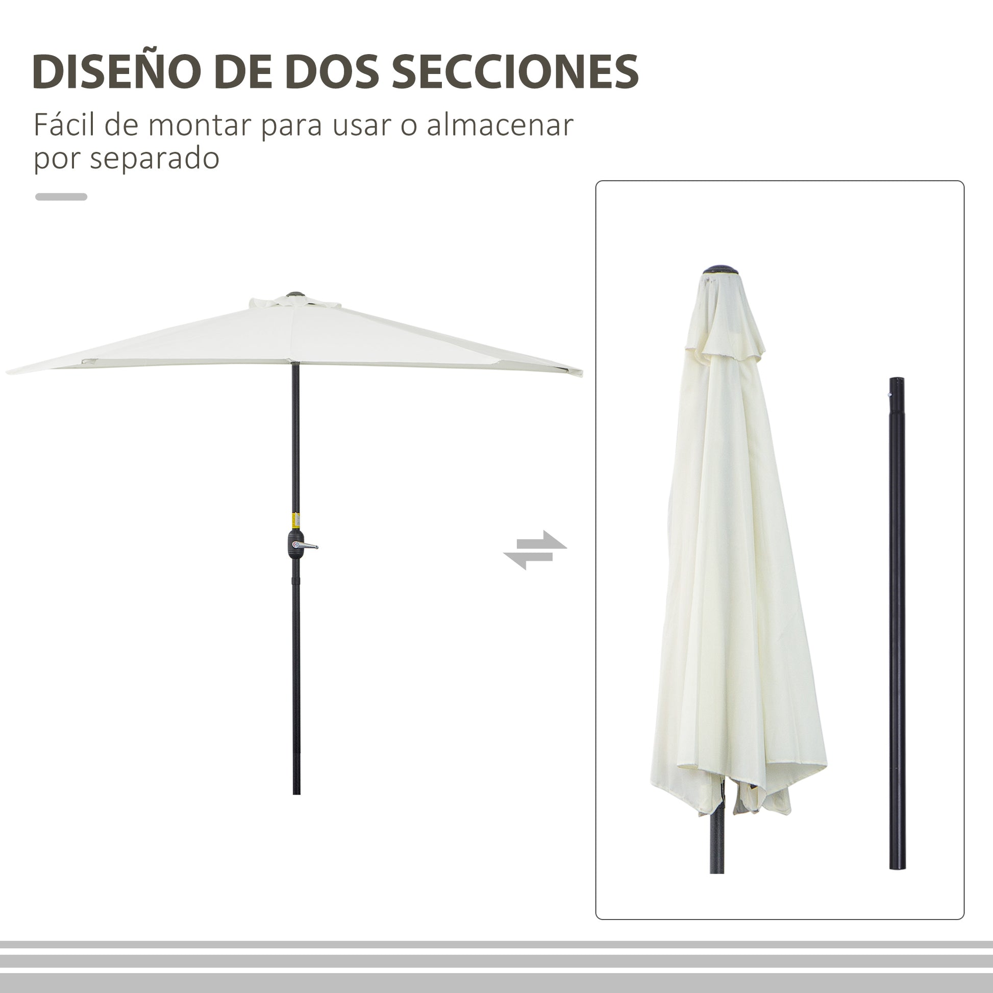 Umbrella 106x54x93 inches Garden Parasol with Crank and Semicircular Shape for Outdoor Terrace Patio Pool Cream
