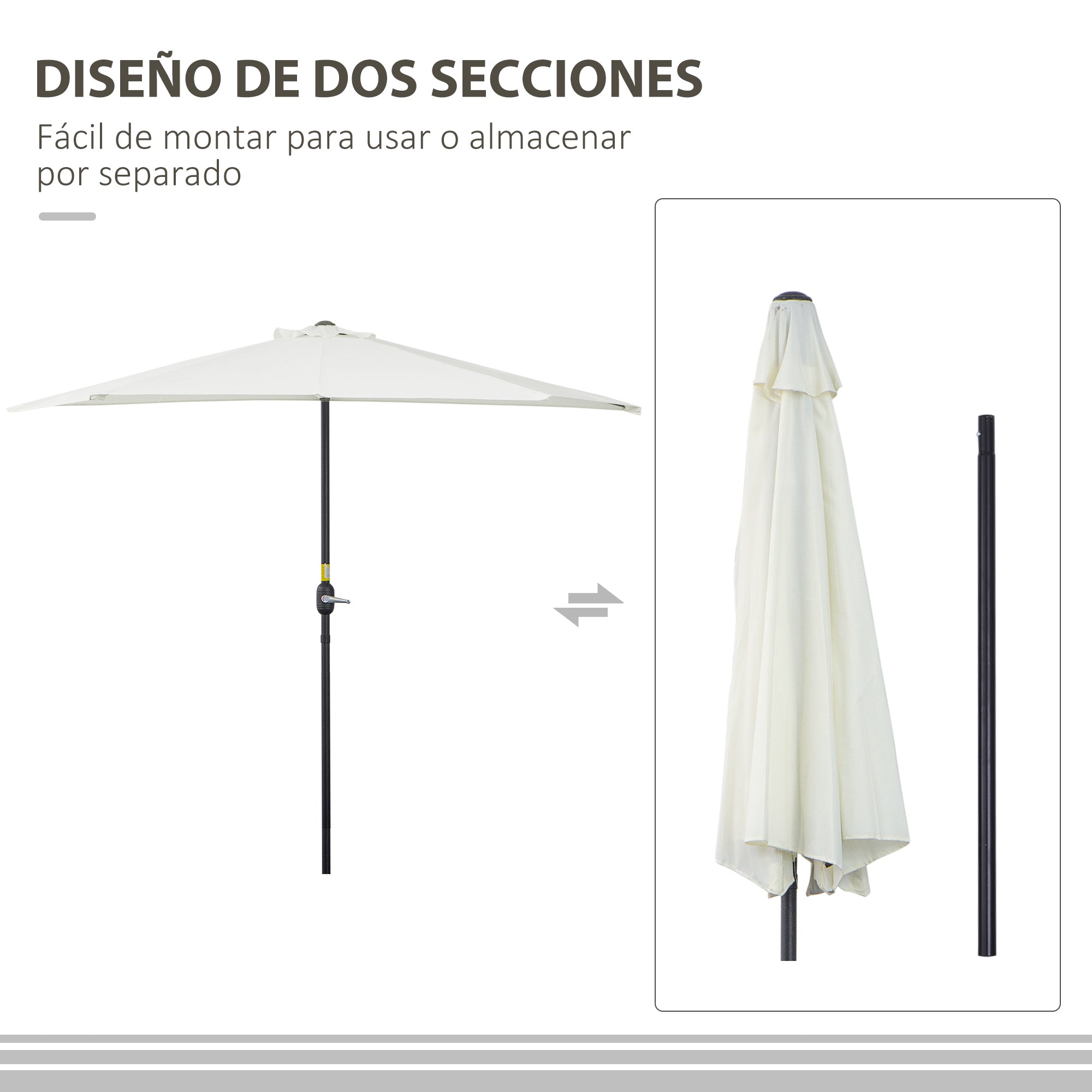 Umbrella 106x54x93 inches Garden Parasol with Crank and Semicircular Shape for Outdoor Terrace Patio Pool Cream