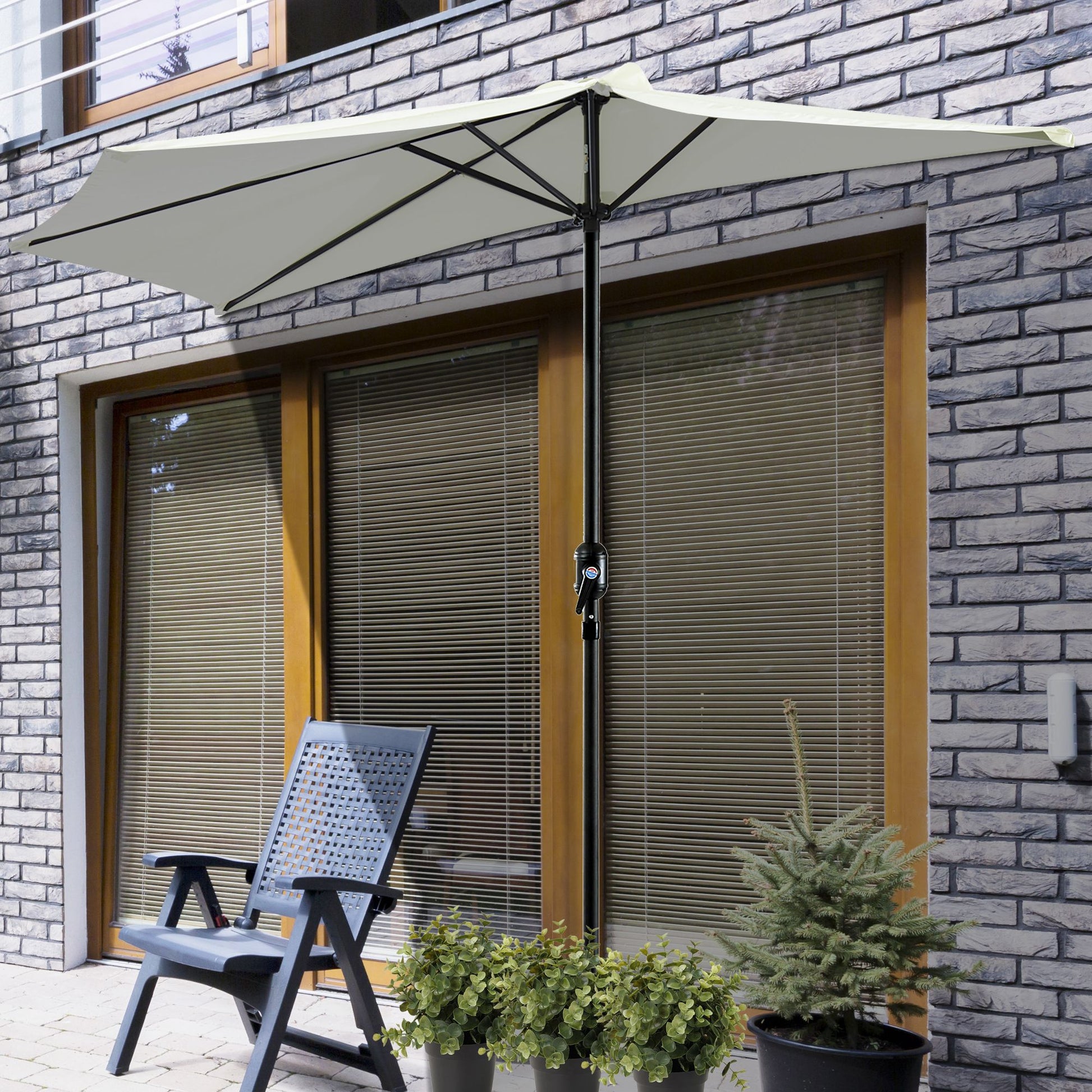 Umbrella 106x54x93 inches Garden Parasol with Crank and Semicircular Shape for Outdoor Terrace Patio Pool Cream