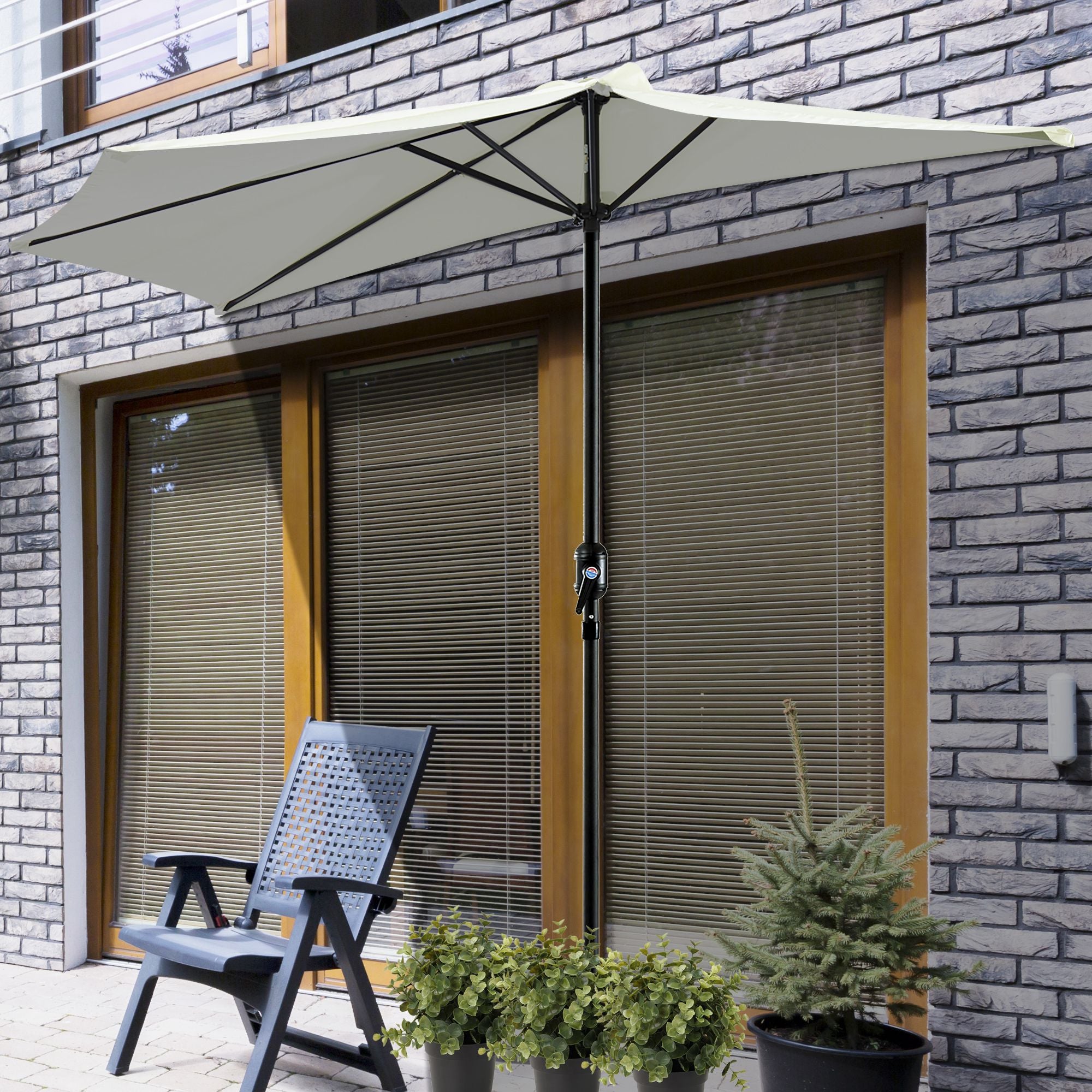 Umbrella 106x54x93 inches Garden Parasol with Crank and Semicircular Shape for Outdoor Terrace Patio Pool Cream