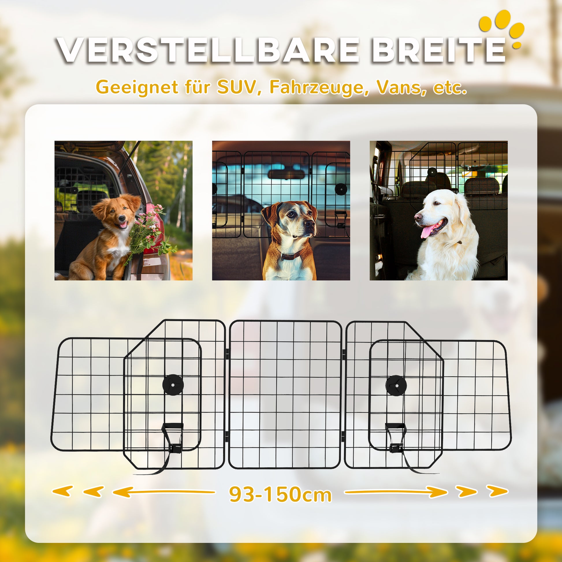 Dog Guard Car Universal Boot Guard Adjustable Width Dog Protective Guard Car Barrier Partition for Dogs made of Steel Black 93-150 x 42 cm