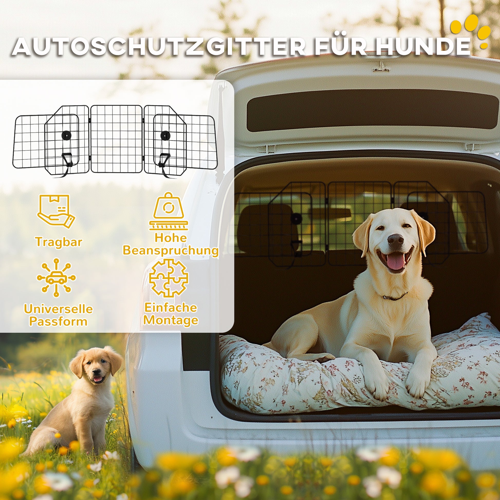Dog Guard Car Universal Boot Guard Adjustable Width Dog Protective Guard Car Barrier Partition for Dogs made of Steel Black 93-150 x 42 cm