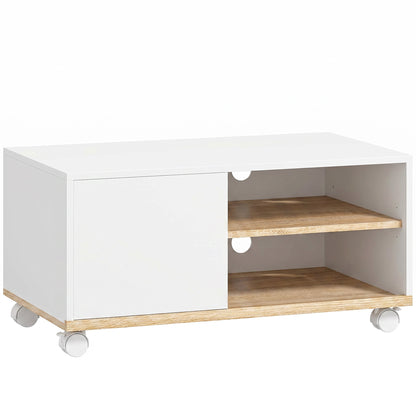 Rolling TV Stand with Cabinet, Cable Management & Adjustable Shelf, Fits TVs up to 32", White & Oak, 31.5 x 17.7 x 16.1 in