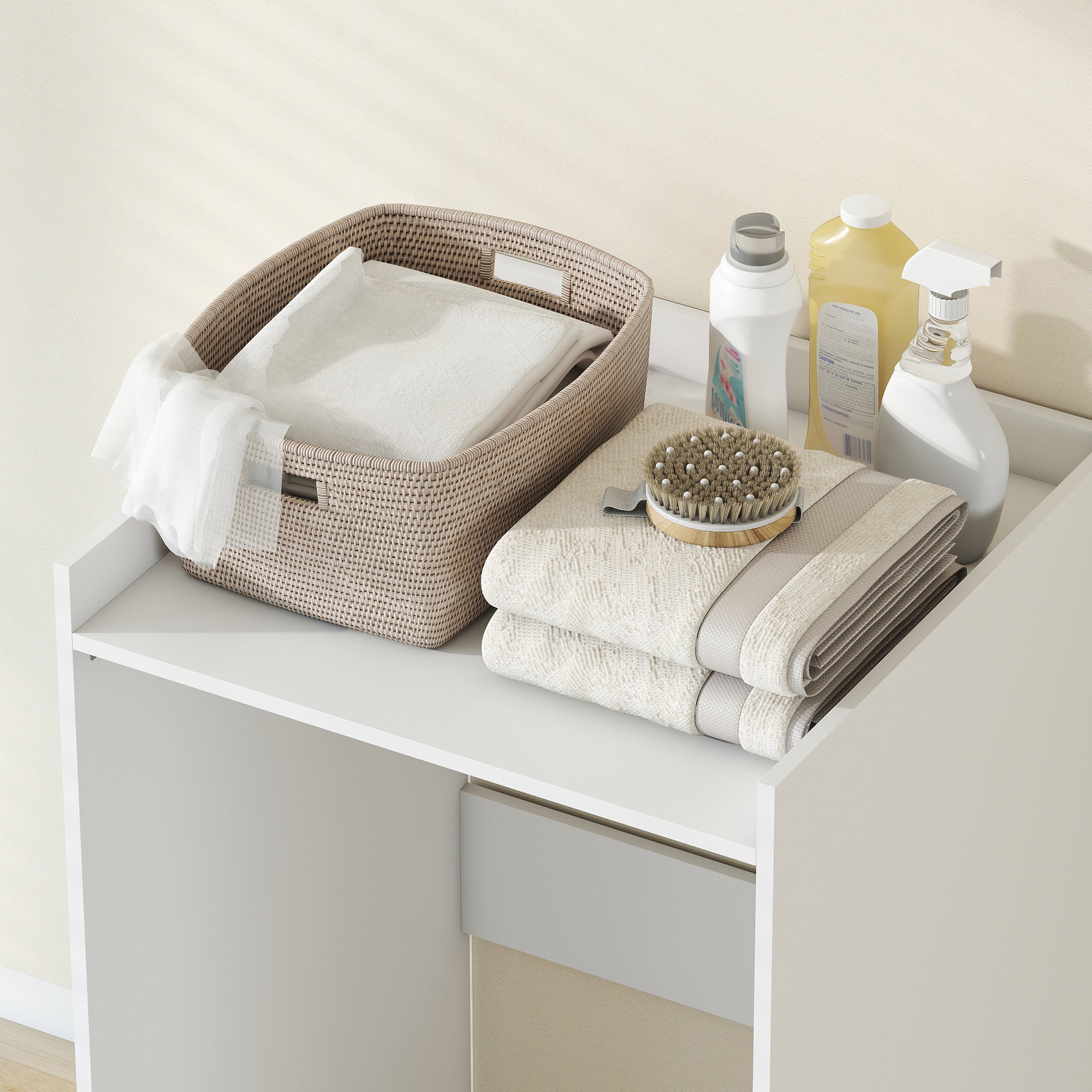 Bathroom Washing Machine Cabinet with Open Shelf — Space-Saving Laundry Niche for Small Bathrooms, 64 x 60 x 97.5 cm (25.2 x 23.6 x 38.4 in), White