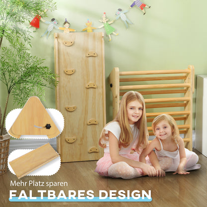 2 in 1 Climbing Frame Set with Slide, Climbing Triangle for Sliding and Climbing, Wooden Climbing Toy, for Children 1.5-4 Years, Indoor, Natural Wood