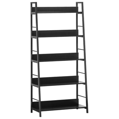 Industrial Style Leaning Bookshelf 5-Tier Storage 70L x 35W x 150H cm Black