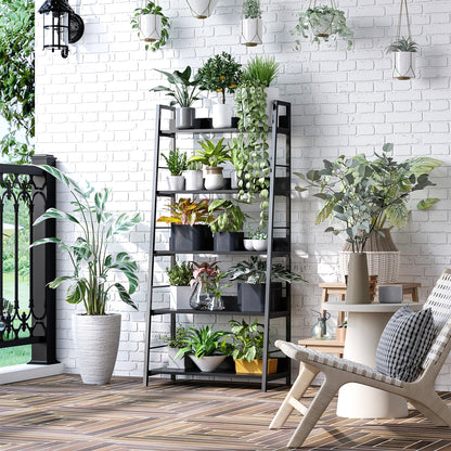 Industrial Style Leaning Bookshelf 5-Tier Storage 70L x 35W x 150H cm Black