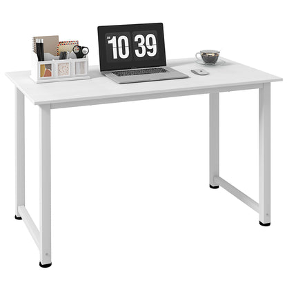 Modern Desk Study Table with Steel Frame and Adjustable Feet Computer Desk for Office Home 120x60x76 cm White