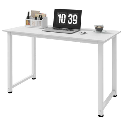 Modern Desk Study Table with Steel Frame and Adjustable Feet Computer Desk for Office Home 120x60x76 cm White