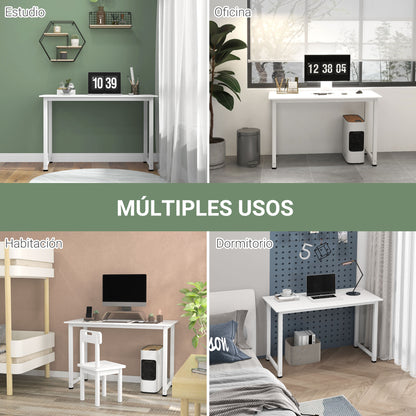 Modern Desk Study Table with Steel Frame and Adjustable Feet Computer Desk for Office Home 120x60x76 cm White