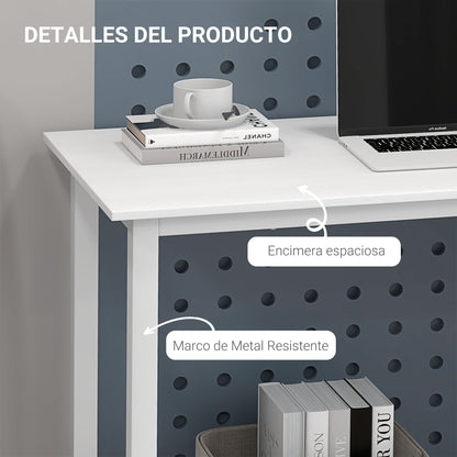 Modern Desk Study Table with Steel Frame and Adjustable Feet Computer Desk for Office Home 120x60x76 cm White