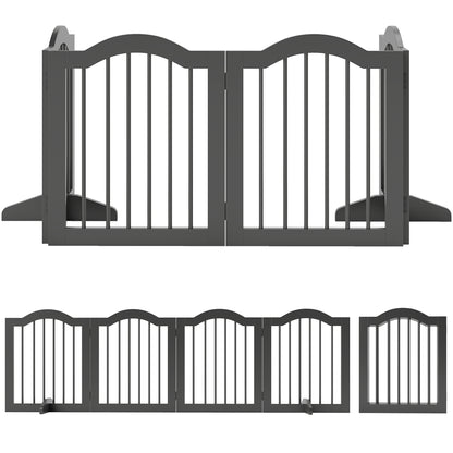 4-Panel Folding Dog Gate with Walk-Through Door, 81.9 x 24 in, Freestanding with 2 Support Feet, for Stairs/Kitchen/Hallway, Black