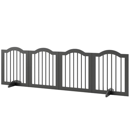 4-Panel Folding Dog Gate with Walk-Through Door, 81.9 x 24 in, Freestanding with 2 Support Feet, for Stairs/Kitchen/Hallway, Black