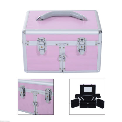 Makeup Case Organizer Professional Cosmetic Storage Beauty Box Portable Makeup Kit Various Compartments 29x21x20cm Aluminum