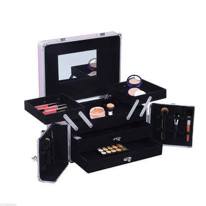 Makeup Case Organizer Professional Cosmetic Storage Beauty Box Portable Makeup Kit Various Compartments 29x21x20cm Aluminum