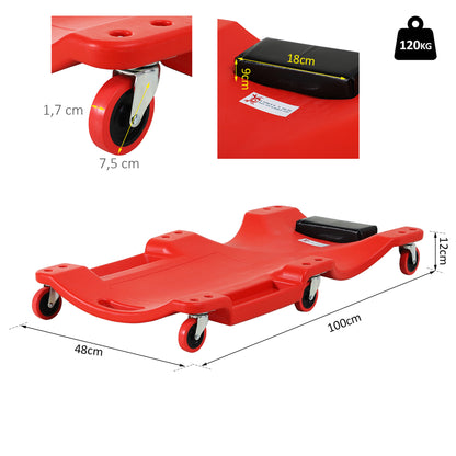 Automotive Creeper Garage Work Seat Car Mechanic Creeper with 6 Swivel Casters, Padded Headrest, Load Capacity 120 kg, Red