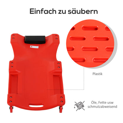 Automotive Creeper Garage Work Seat Car Mechanic Creeper with 6 Swivel Casters, Padded Headrest, Load Capacity 120 kg, Red