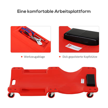 Automotive Creeper Garage Work Seat Car Mechanic Creeper with 6 Swivel Casters, Padded Headrest, Load Capacity 120 kg, Red