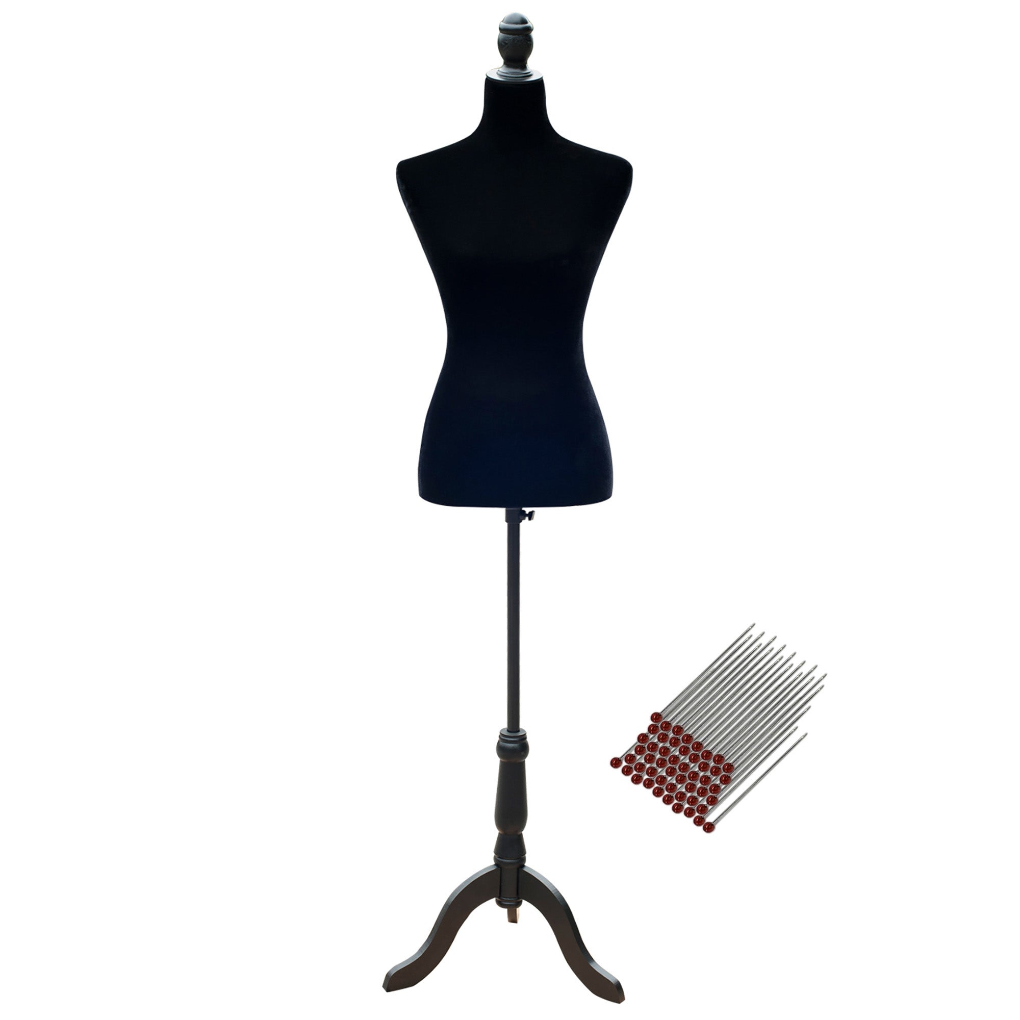 Sewing Mannequin Woman Mannequin Adjustable 130-168 cm with Wooden Tripod 50 Colorful Pins for Fashion Photography Clothing Exhibition Black