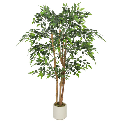150 cm Artificial Banyan Tree for Indoor Use, Faux Greenery in Plastic Planter with Solid Wood Trunk — Home, Office, Living Room, Bedroom Decor