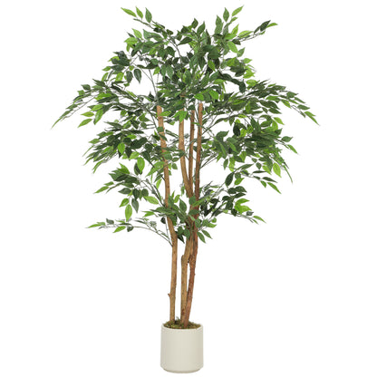 150 cm Artificial Banyan Tree for Indoor Use, Faux Greenery in Plastic Planter with Solid Wood Trunk — Home, Office, Living Room, Bedroom Decor