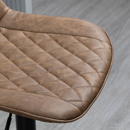 Set of 2 High Kitchen Stools Upholstered in PU Bar Stools with Adjustable Height Swivel Seat and Footrest Load 120 kg 46.5x51x86-106 cm Brown