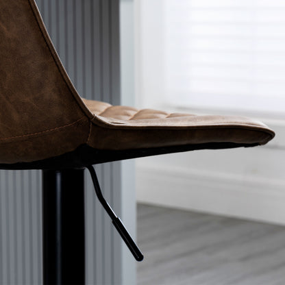 Set of 2 High Kitchen Stools Upholstered in PU Bar Stools with Adjustable Height Swivel Seat and Footrest Load 120 kg 46.5x51x86-106 cm Brown