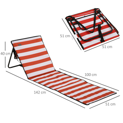 2-Piece Beach Mat Set, Foldable Beach Lounger with Carrying Bag, Adjustable Backrest, Sun Lounger with 110 kg Weight Capacity, Beach Mat, Magazine Pocket for Garden Outdoor, Red
