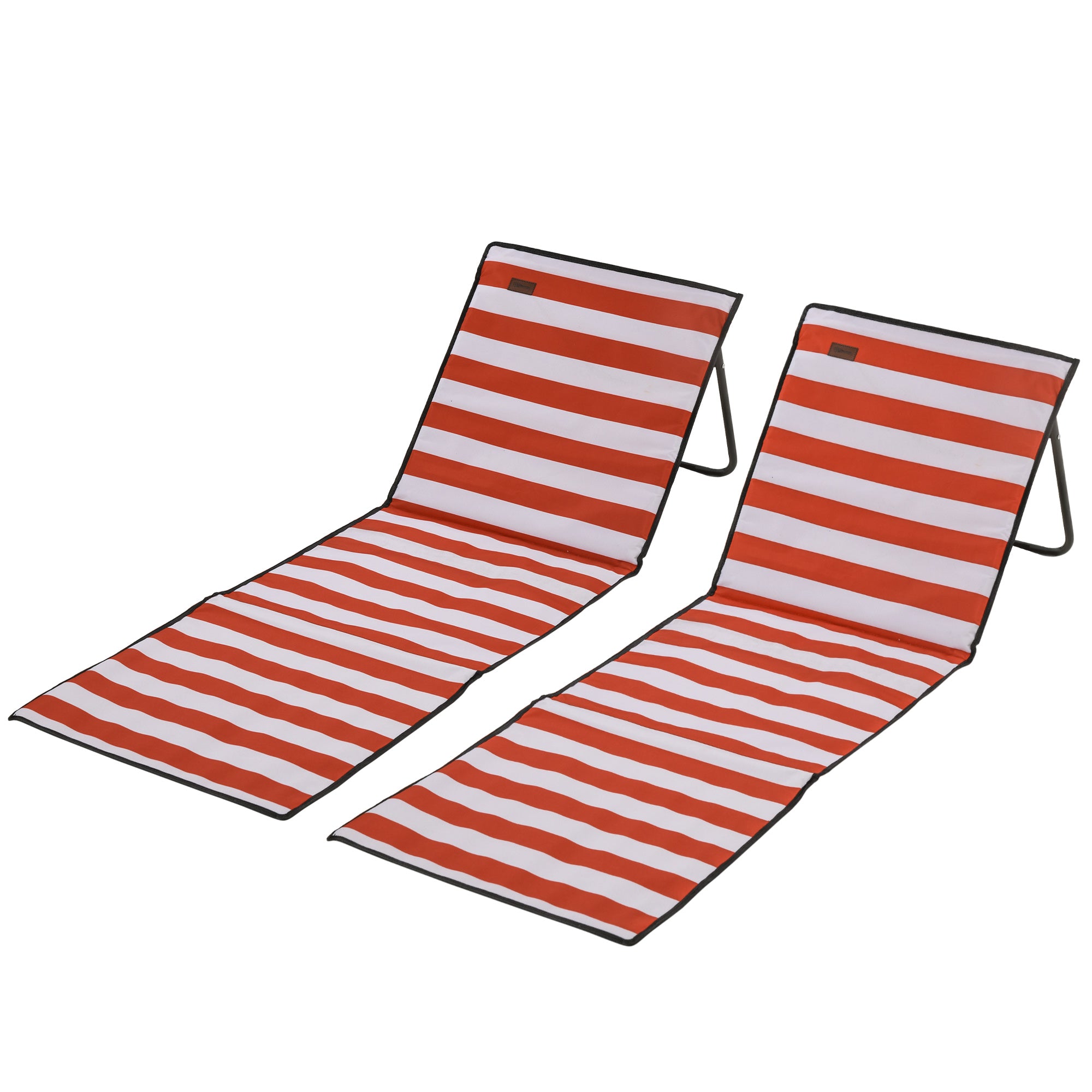 2-Piece Beach Mat Set, Foldable Beach Lounger with Carrying Bag, Adjustable Backrest, Sun Lounger with 110 kg Weight Capacity, Beach Mat, Magazine Pocket for Garden Outdoor, Red