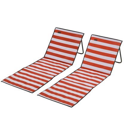 2-Piece Beach Mat Set, Foldable Beach Lounger with Carrying Bag, Adjustable Backrest, Sun Lounger with 110 kg Weight Capacity, Beach Mat, Magazine Pocket for Garden Outdoor, Red