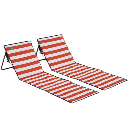 2-Piece Beach Mat Set, Foldable Beach Lounger with Carrying Bag, Adjustable Backrest, Sun Lounger with 110 kg Weight Capacity, Beach Mat, Magazine Pocket for Garden Outdoor, Red