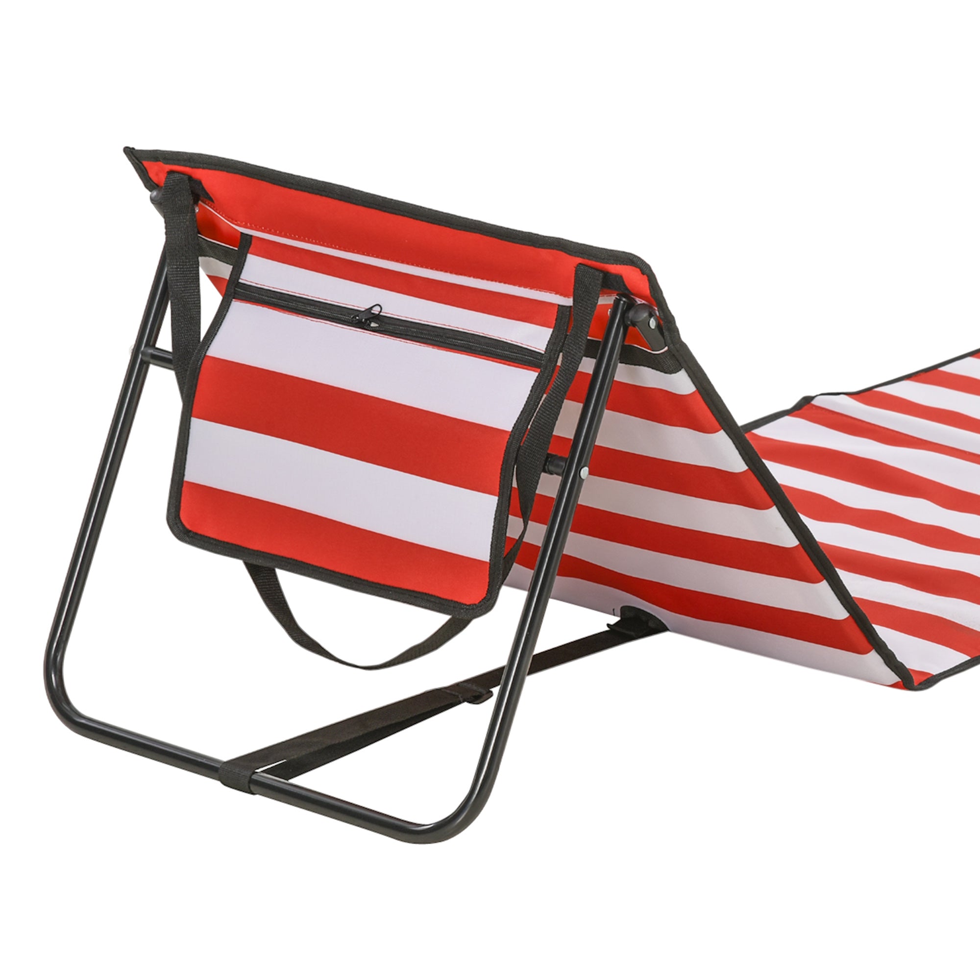 2-Piece Beach Mat Set, Foldable Beach Lounger with Carrying Bag, Adjustable Backrest, Sun Lounger with 110 kg Weight Capacity, Beach Mat, Magazine Pocket for Garden Outdoor, Red