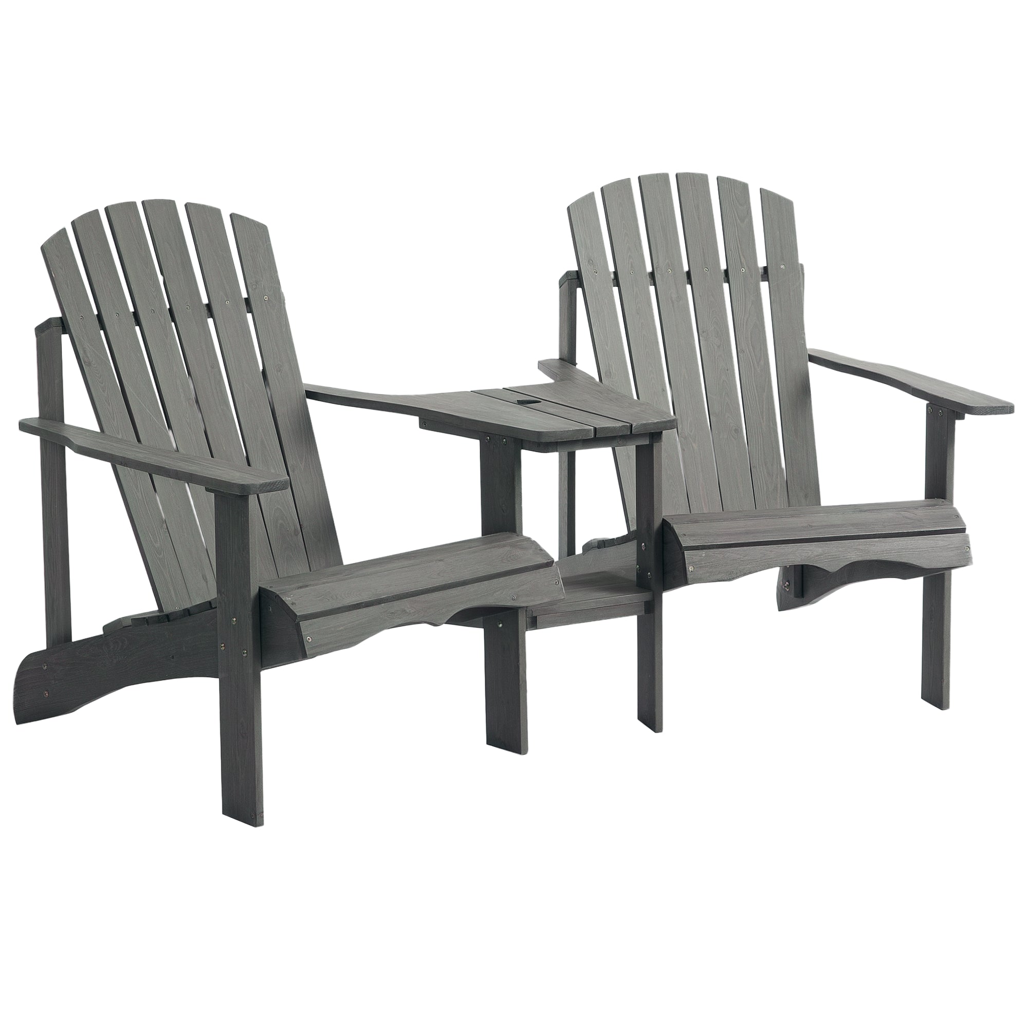 Adirondack Garden Chair with Table and Umbrella Hole 2-Seater Patio Chair Seating Group Patio Furniture for Balcony Solid Wood Gray 178 x 87 x 92 cm