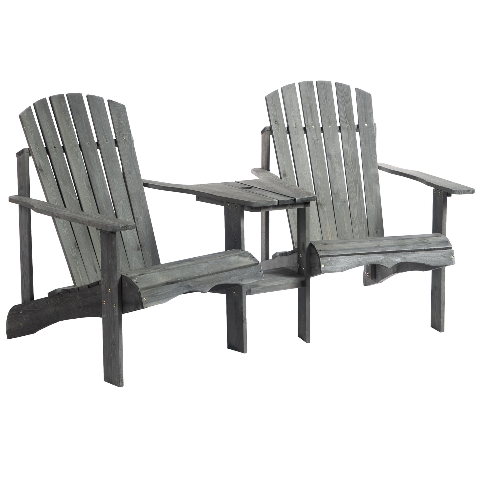 Adirondack Garden Chair with Table and Umbrella Hole 2-Seater Patio Chair Seating Group Patio Furniture for Balcony Solid Wood Gray 178 x 87 x 92 cm