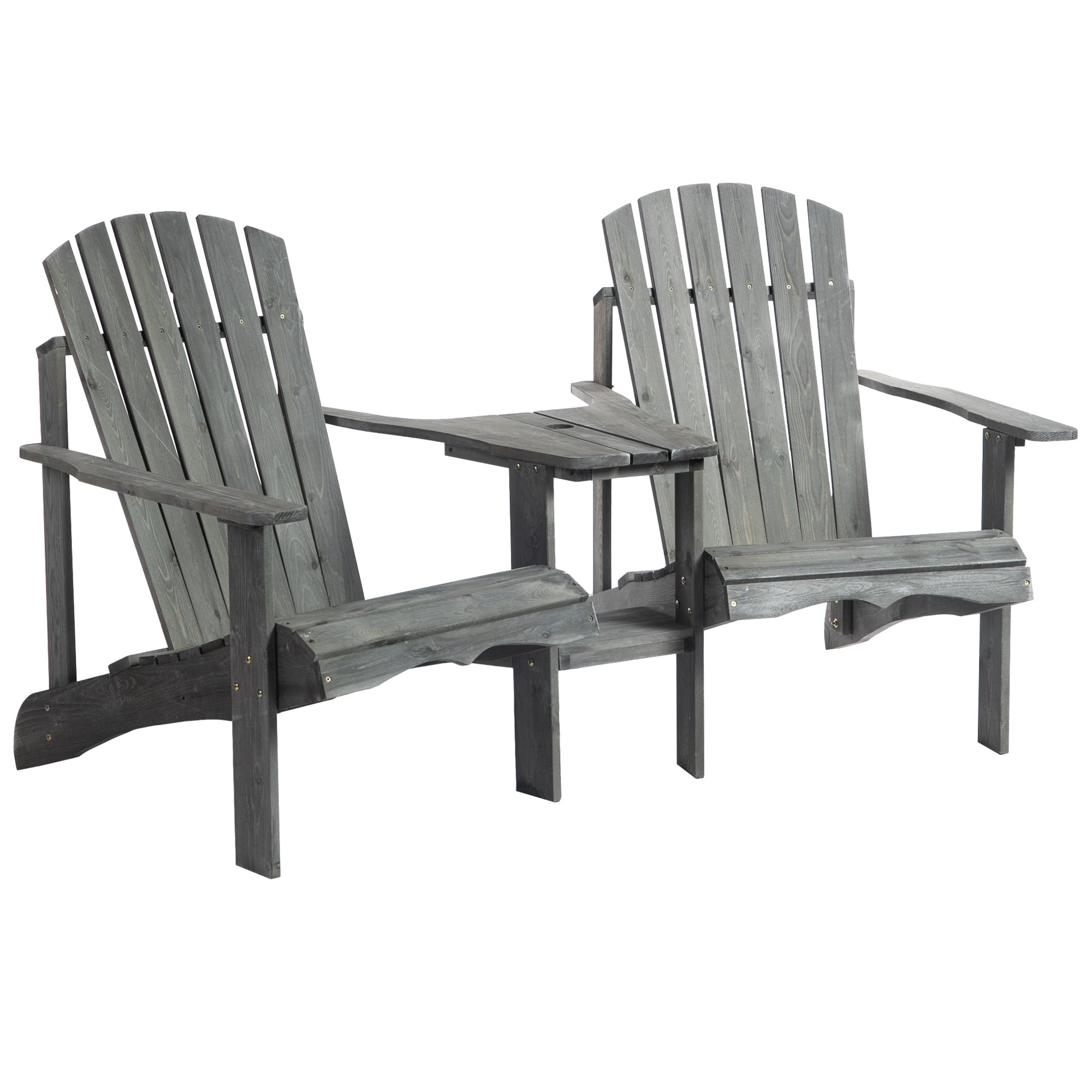 Adirondack Garden Chair with Table and Umbrella Hole 2-Seater Patio Chair Seating Group Patio Furniture for Balcony Solid Wood Gray 178 x 87 x 92 cm