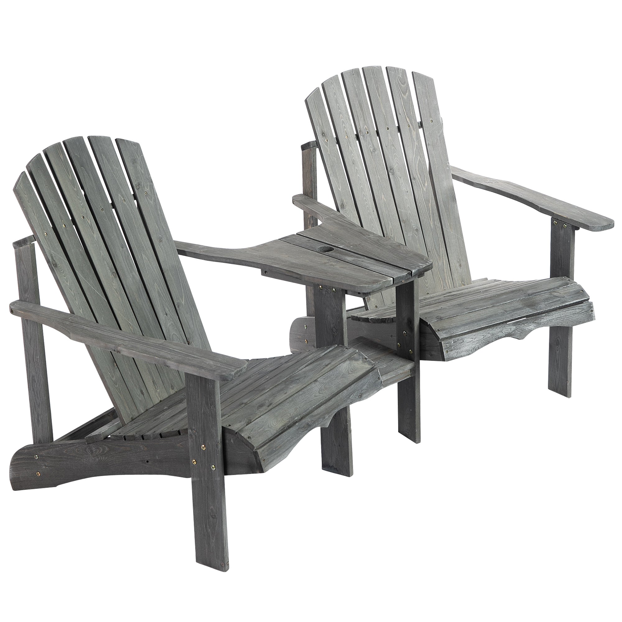 Adirondack Garden Chair with Table and Umbrella Hole 2-Seater Patio Chair Seating Group Patio Furniture for Balcony Solid Wood Gray 178 x 87 x 92 cm