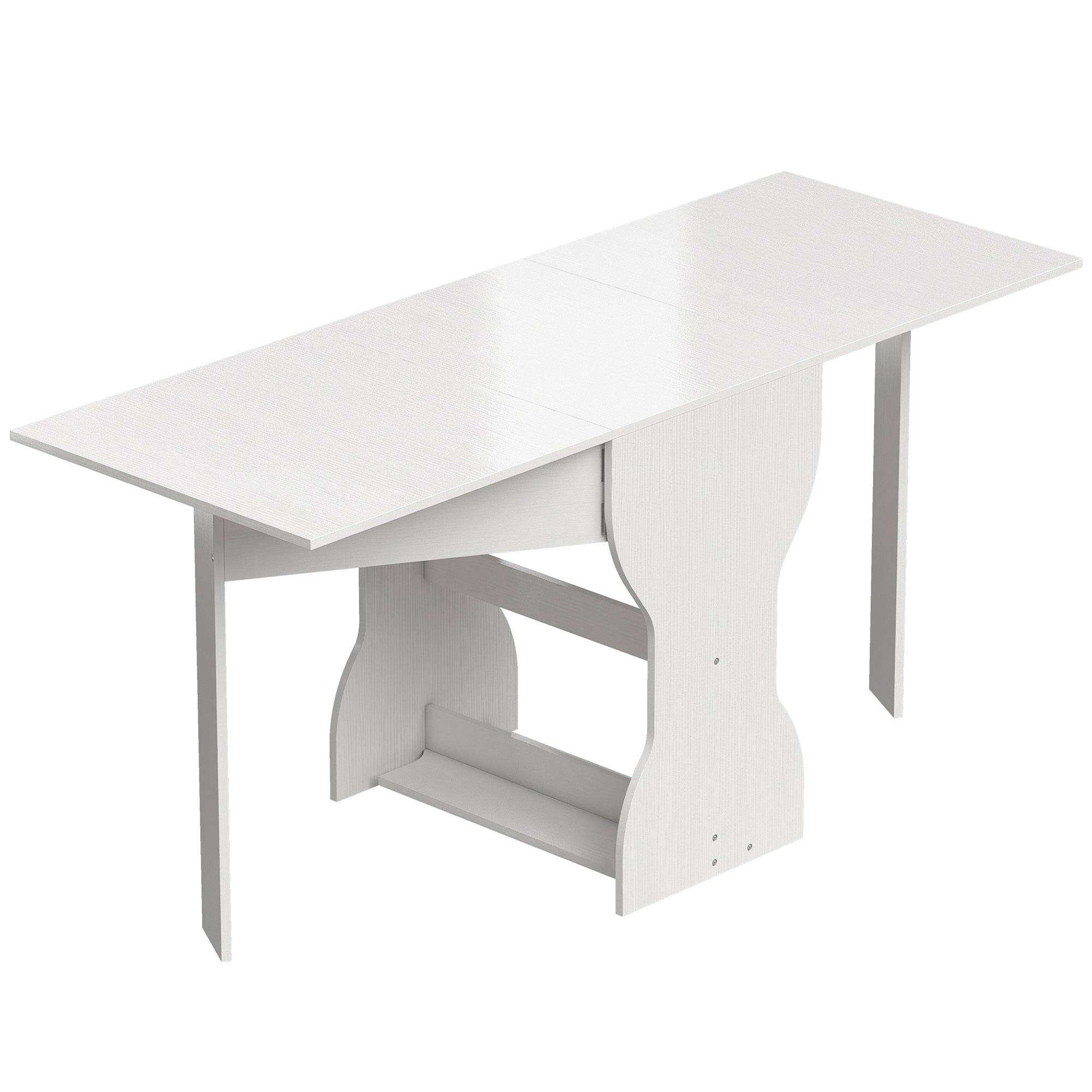 Folding Dining Table 63" — Space-Saving Console with Storage Shelf for Small Spaces, Modern Table for 4, White