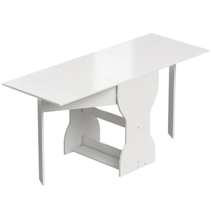 Folding Dining Table 63" — Space-Saving Console with Storage Shelf for Small Spaces, Modern Table for 4, White