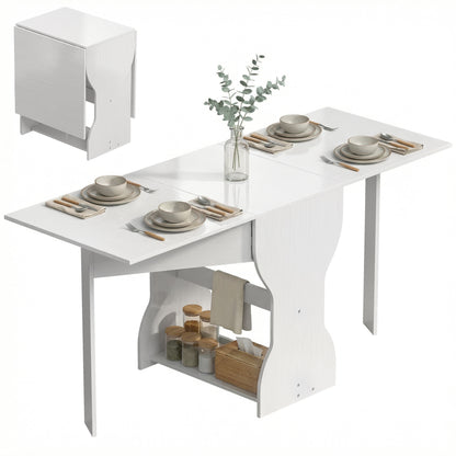 Folding Dining Table 63" — Space-Saving Console with Storage Shelf for Small Spaces, Modern Table for 4, White