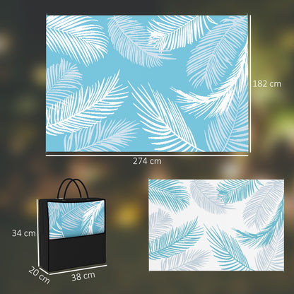 Reversible Durable Weatherproof Outdoor Rug with Carry Bag & Ground Anchors for Balcony, Garden, Patio, Bathroom, Hallway, Kitchen — 9' x 6' (274 x 182 cm), Light Blue & White