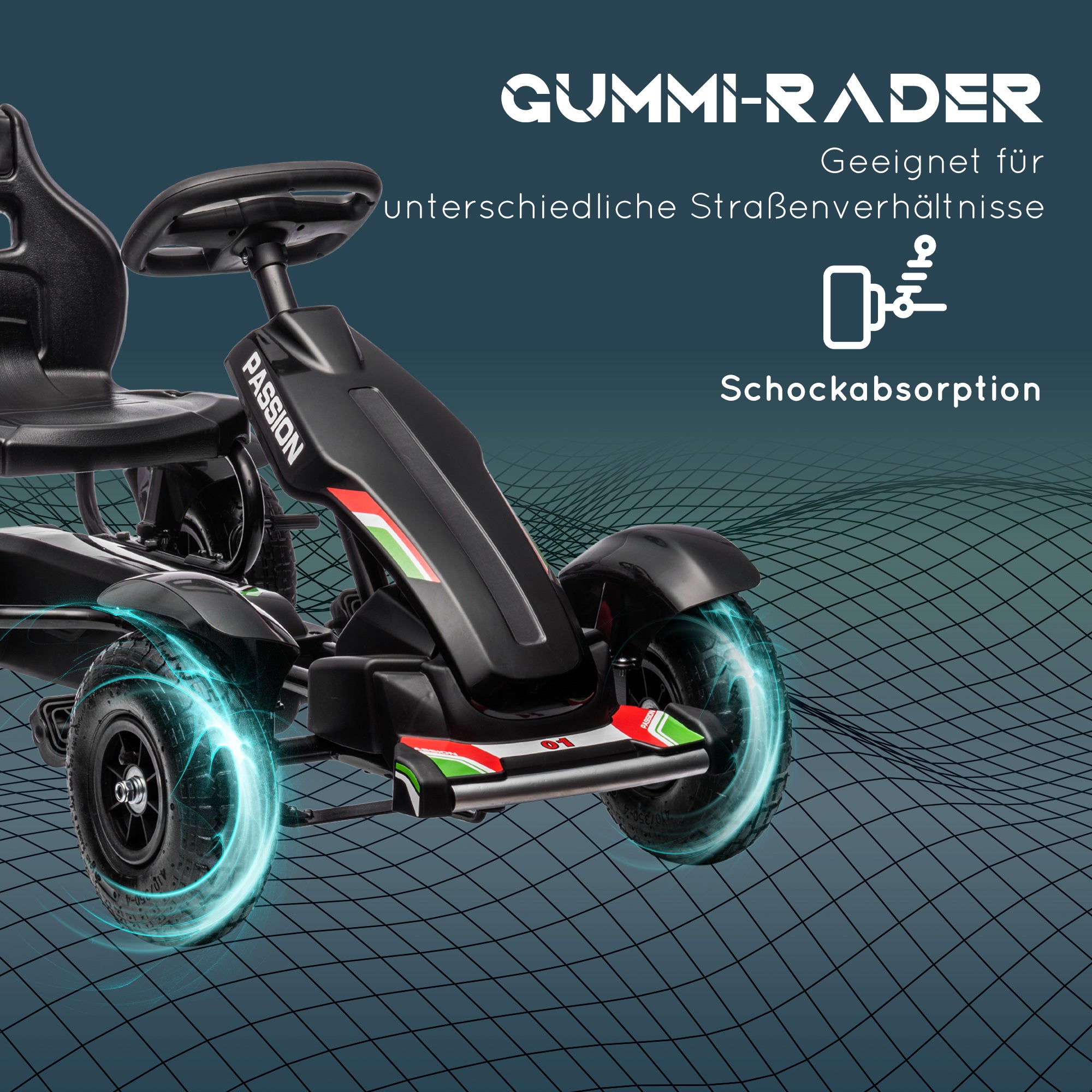 Go-Kart Pedal Car with Handbrake, Adjustable Seat, Forward and Reverse Gears, Pedal Car Toy for Children 5-12 Years Black