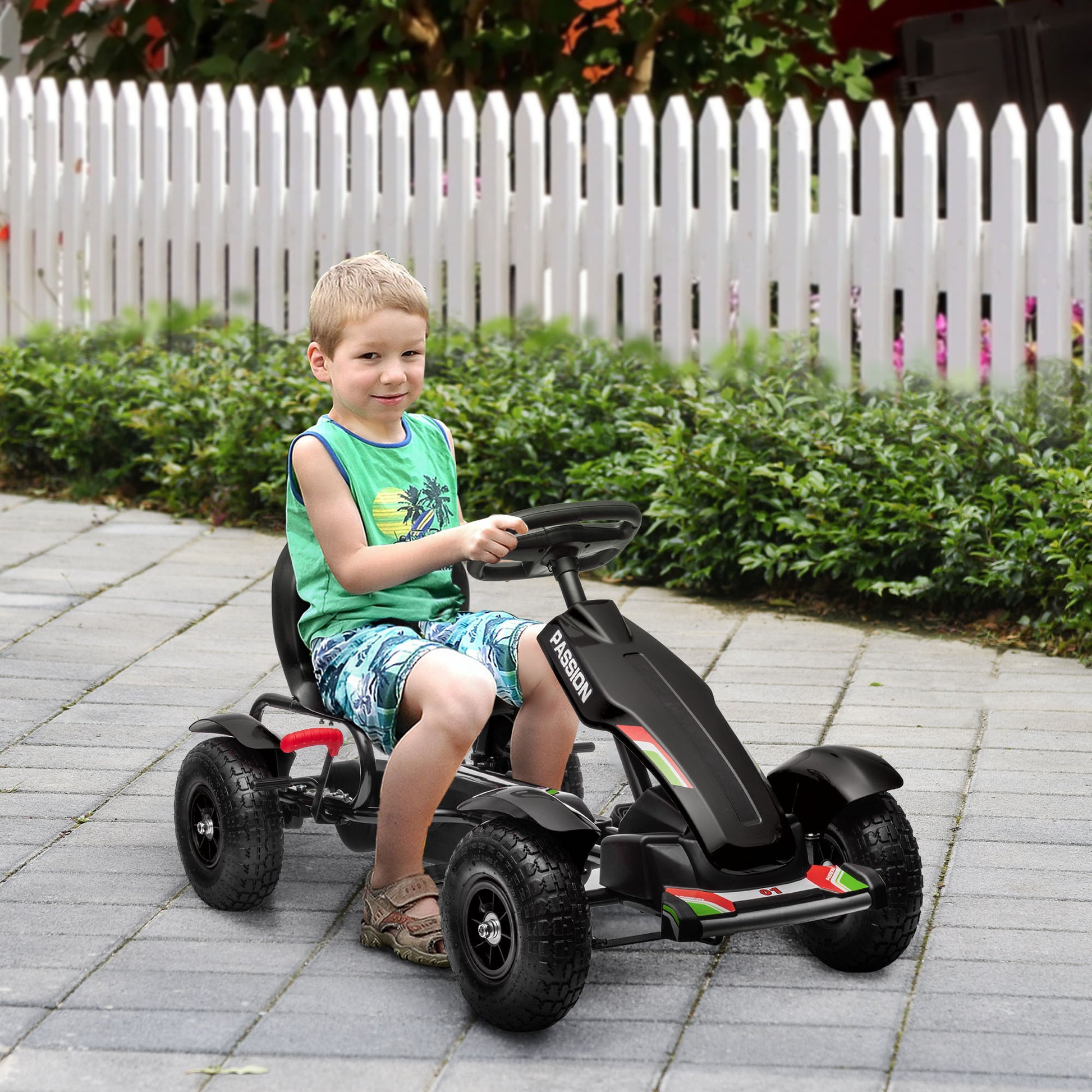 Go-Kart Pedal Car with Handbrake, Adjustable Seat, Forward and Reverse Gears, Pedal Car Toy for Children 5-12 Years Black