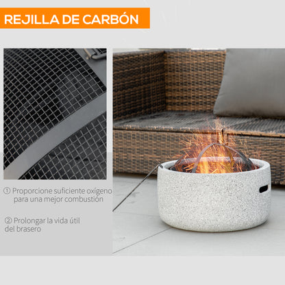 Round Outdoor Fire Pit Garden Fire Bowl with Poker Spark Screen Grate Handle 17.7"D x 13.4"H for Patio Camping Party Gray