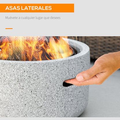 Round Outdoor Fire Pit Garden Fire Bowl with Poker Spark Screen Grate Handle 17.7"D x 13.4"H for Patio Camping Party Gray