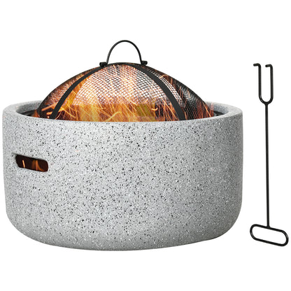 Round Outdoor Fire Pit Garden Fire Bowl with Poker Spark Screen Grate Handle 17.7"D x 13.4"H for Patio Camping Party Gray