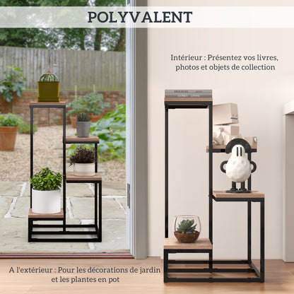 Metal and Wood Plant Stand Flower Shelf 4 Levels Industrial Style 40L x 40W x 75.5H cm